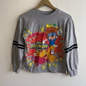 Vintage Digimon Digital Monsters Youth Gray Multicolor Graphic Shirt 90s Y2K